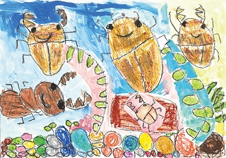 第14回きりしま美術大賞展ジュニア部門幼児の部霧島市長賞「くわがたとかぶとむしのくに」