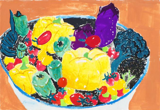 第16回中学生の部県美術協会賞「おばあちゃんの家でとれた夏野菜」