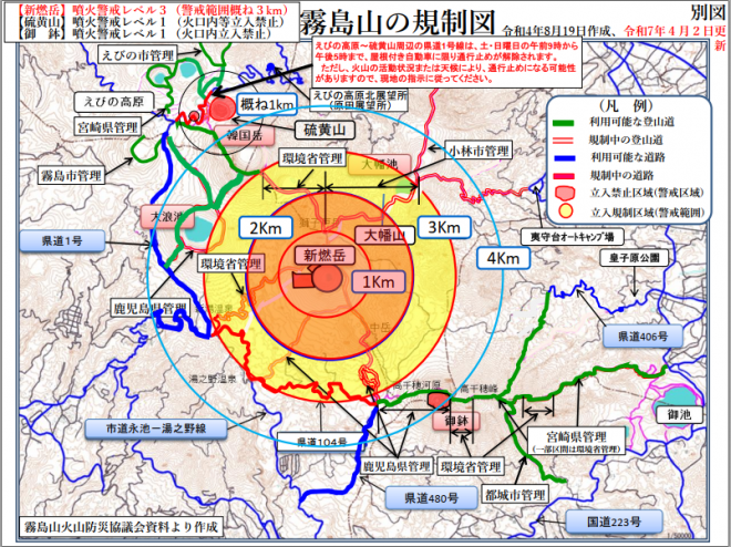 新燃岳噴火警戒レベル3