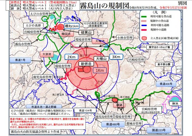 R070527登山道規制図（噴火警戒レベル2警戒範囲2km）修正