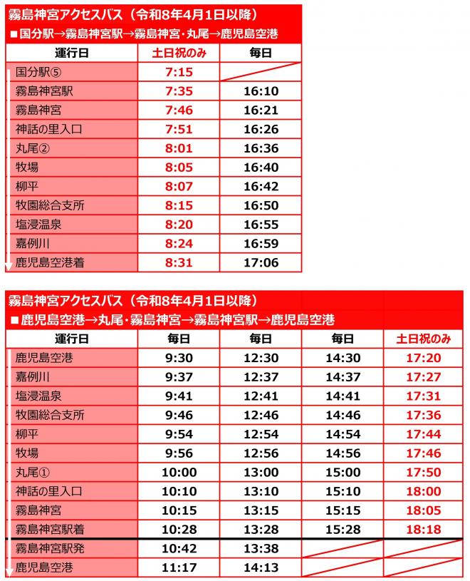 アクセスバス時刻表20260401
