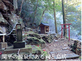 関平の源泉にある祠と鳥居写真