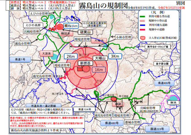 新燃岳噴火警戒レベル2